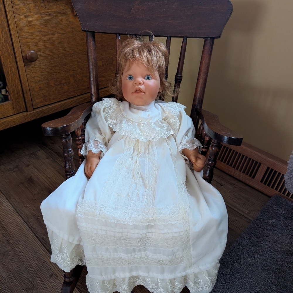 Charming White Lace Doll with Brown Hair